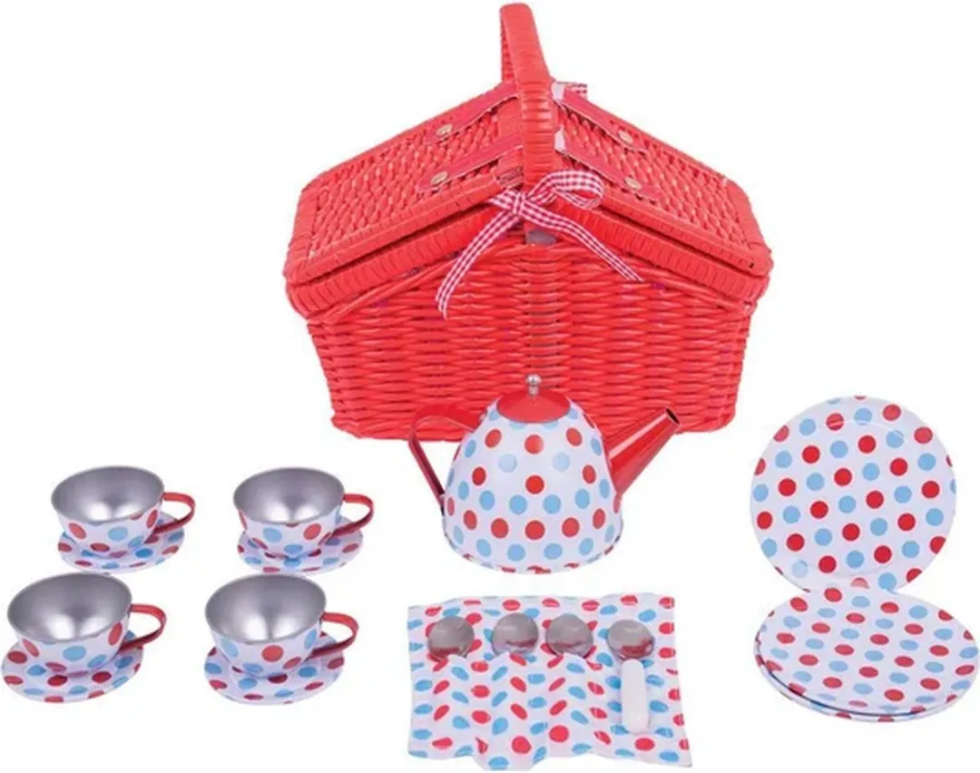 BIGJIGS Theeservies Picknickmand - 18-delig Rood