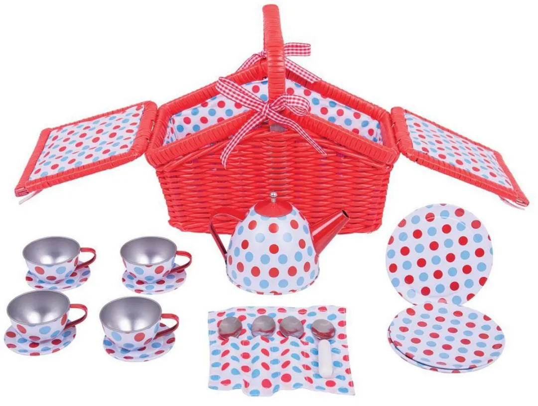 BIGJIGS Theeservies Picknickmand - 18-delig Rood