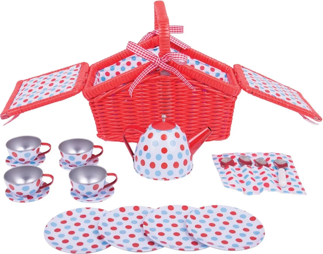 BIGJIGS Theeservies Picknickmand - 18-delig Rood