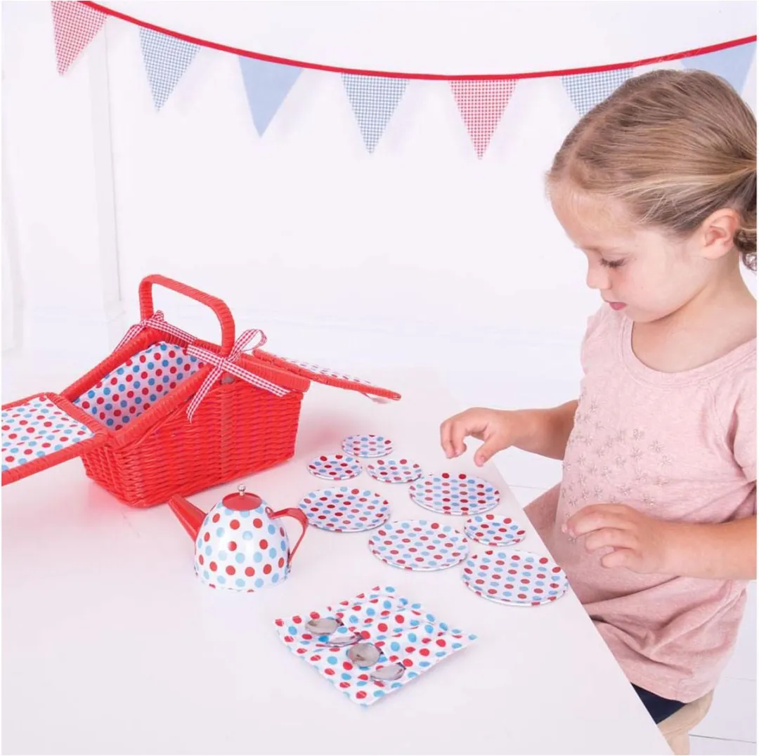 BIGJIGS Theeservies Picknickmand - 18-delig Rood