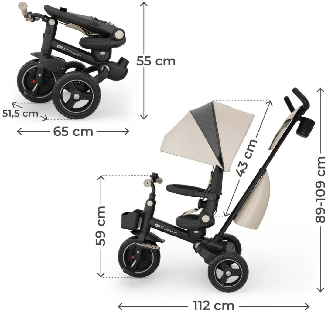 KinderKraft SPINSTEP 2 PLUS Driewieler - 360° Draaibare Zitting - Beige