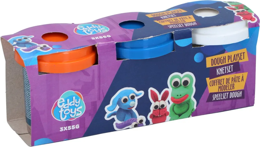 Eddy Toys Kleiset Boetseerklei 3x55g - 3 Potjes - 18+ Maanden