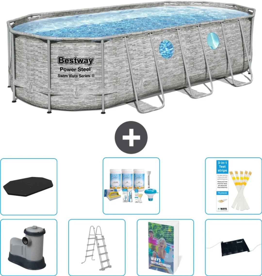 Bestway Ovaal Power Steel Swim Vista Zwembad 549x274cm - 13430L - Grijs