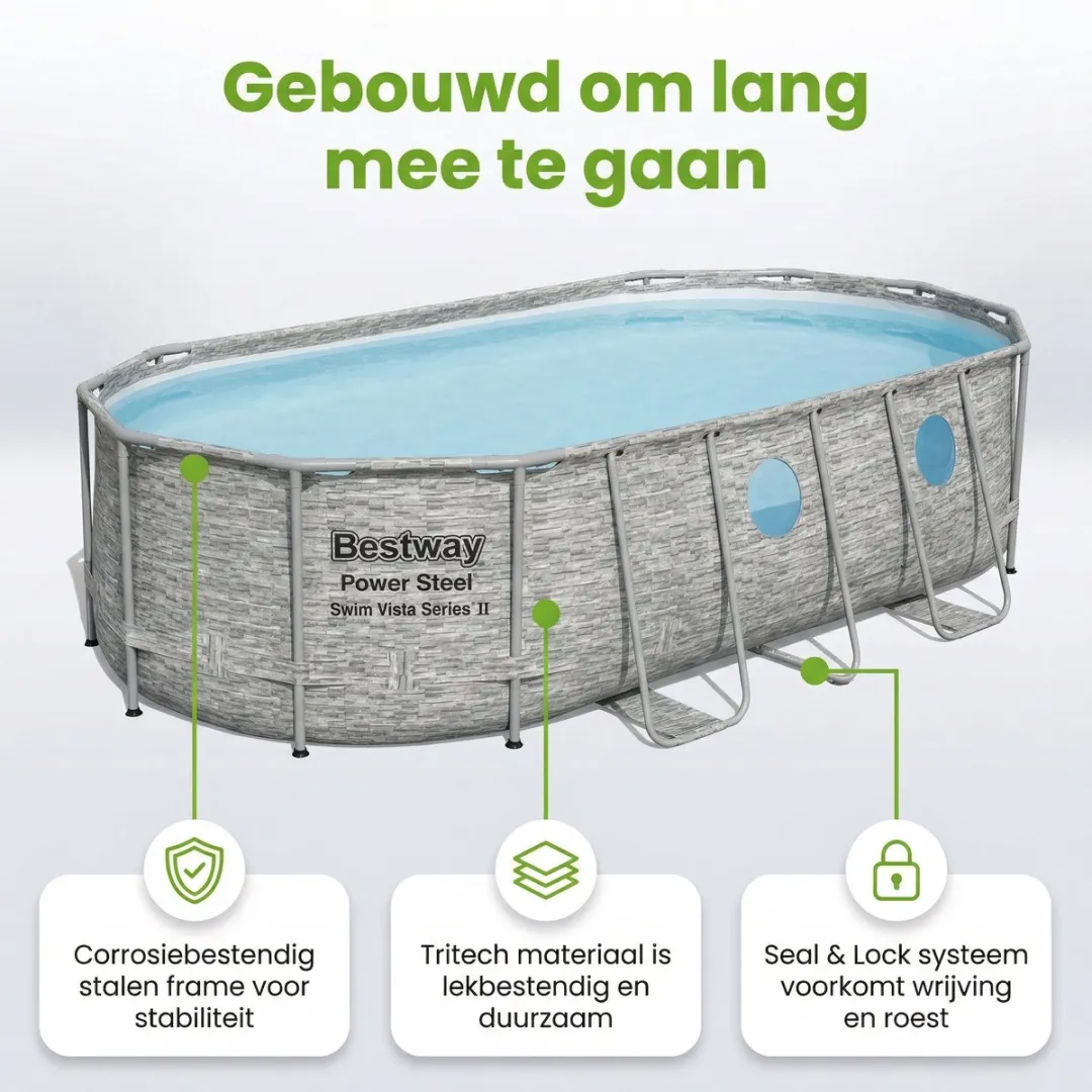 Bestway Ovaal Power Steel Swim Vista Zwembad 549x274cm - 13430L - Grijs