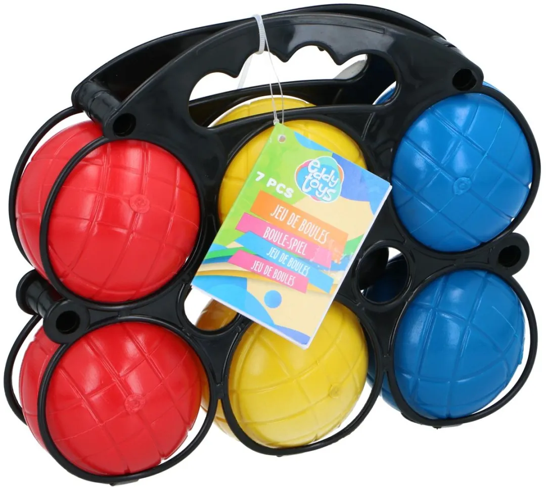 Eddy Toys Jeu de Boules 7-delig - Kunststof boules - Rood/Geel/Blauw