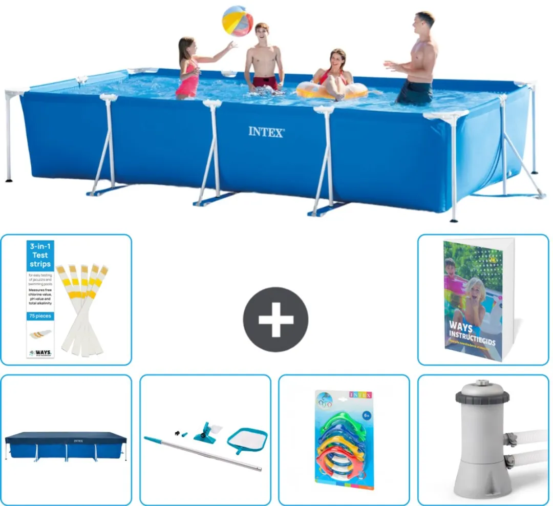 Intex Rechthoekig Frame Zwembad 450x220x84cm - Blauw - 7-delig