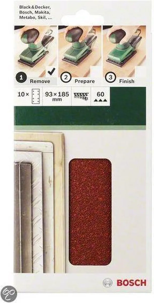 Bosch Schuurbladset 10-delig 93x185mm - Korrel 180