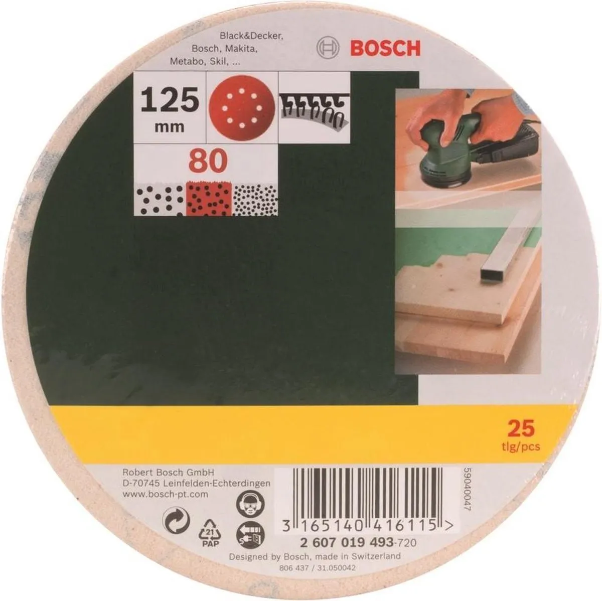 Bosch Schuurbladenset 25-delig 125mm - Korrel 80 - afbeelding 6 van 6