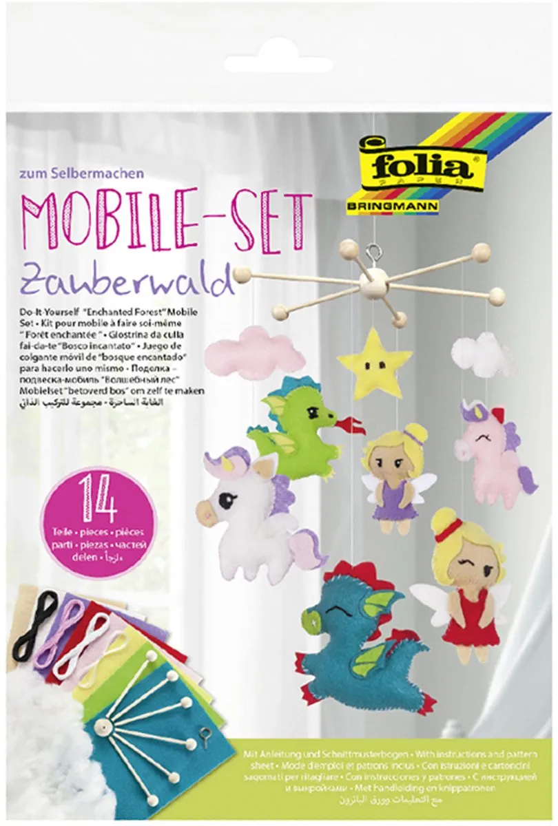 Folia Knutselset Mobiel Bosdieren DIY Vilt - 14-delig Multicolor