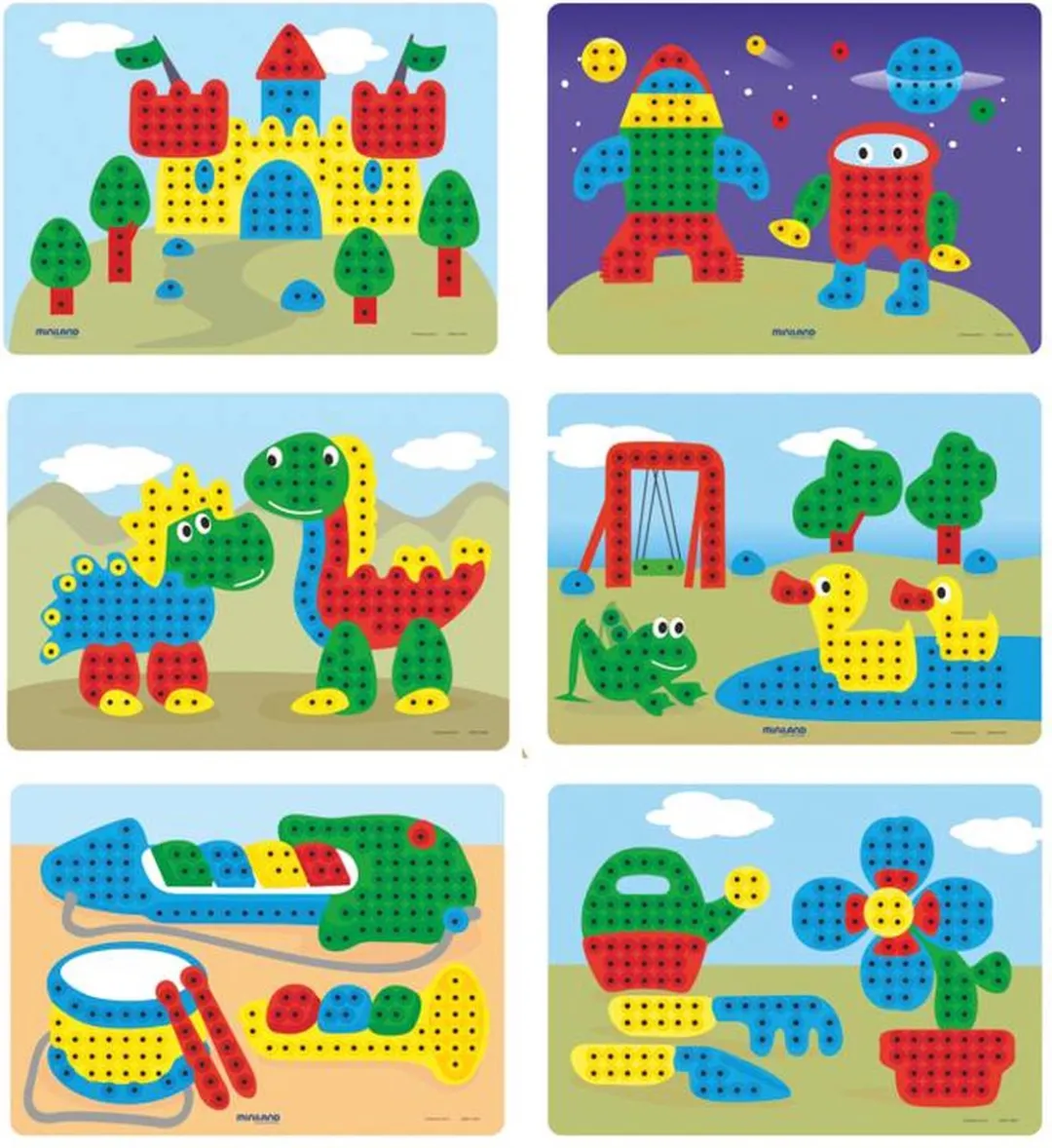 Miniland Mozaïek Pegs 230 Stuks + 6 Werkbladen - Multi Kleuren - afbeelding 6 van 6