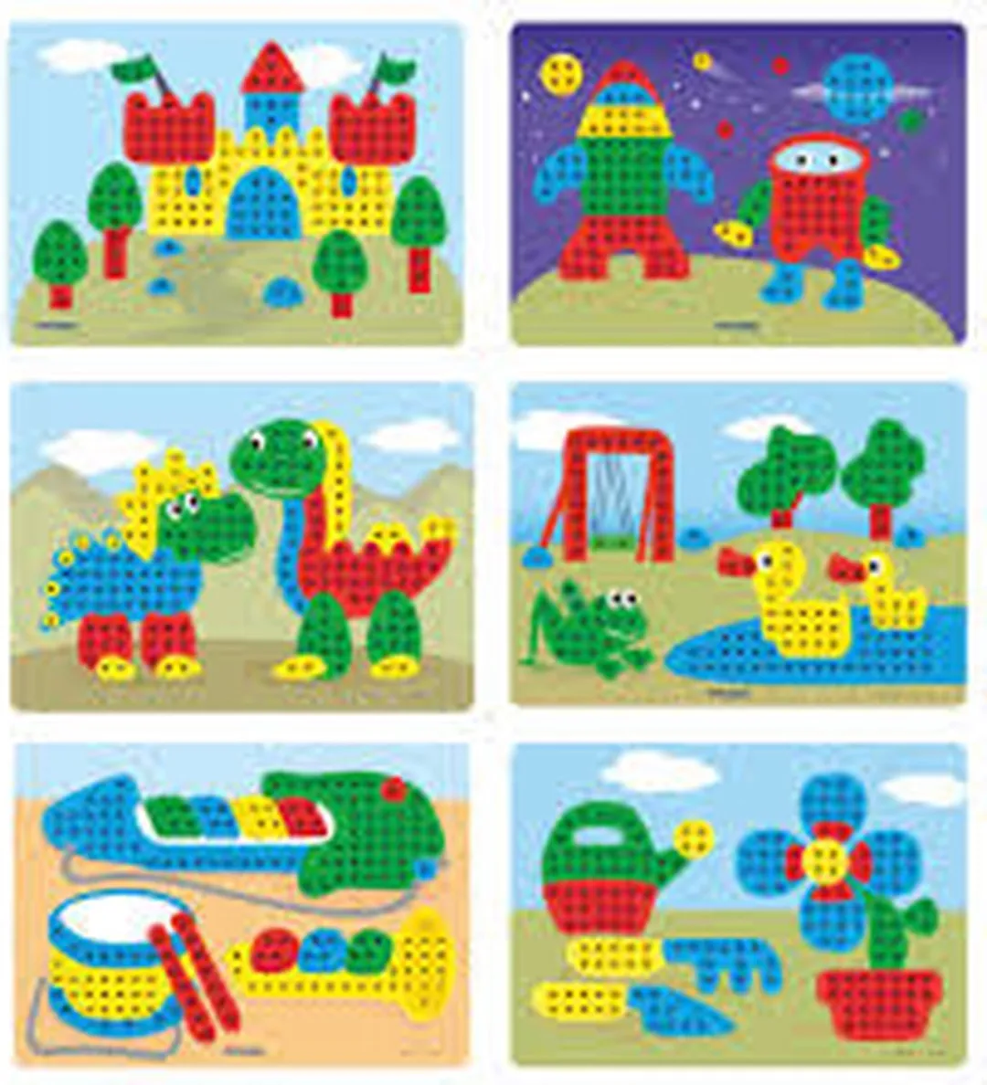 Miniland Mozaïek Pegs 230 Stuks + 6 Werkbladen - Multi Kleuren