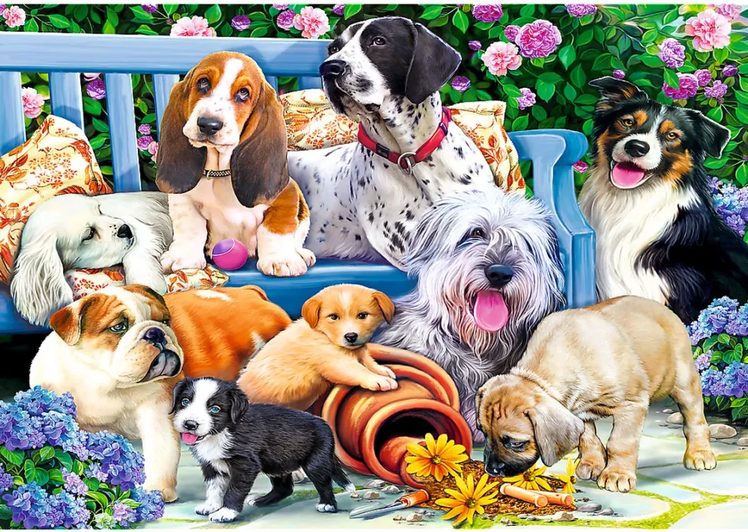 Trefl Honden in tuin Puzzel 1000 Stuks - Multicolor