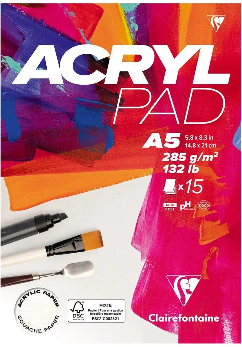 Clairefontaine Acrylblok A5 Wit - 5 Stuks
