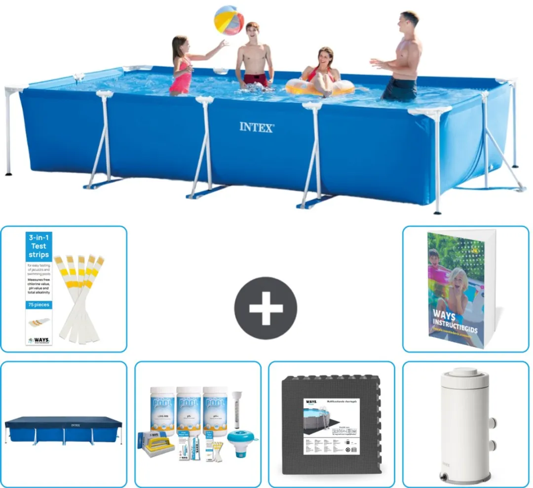 Intex Rechthoekig Frame Zwembad 450x220x84cm Blauw - 7-delig