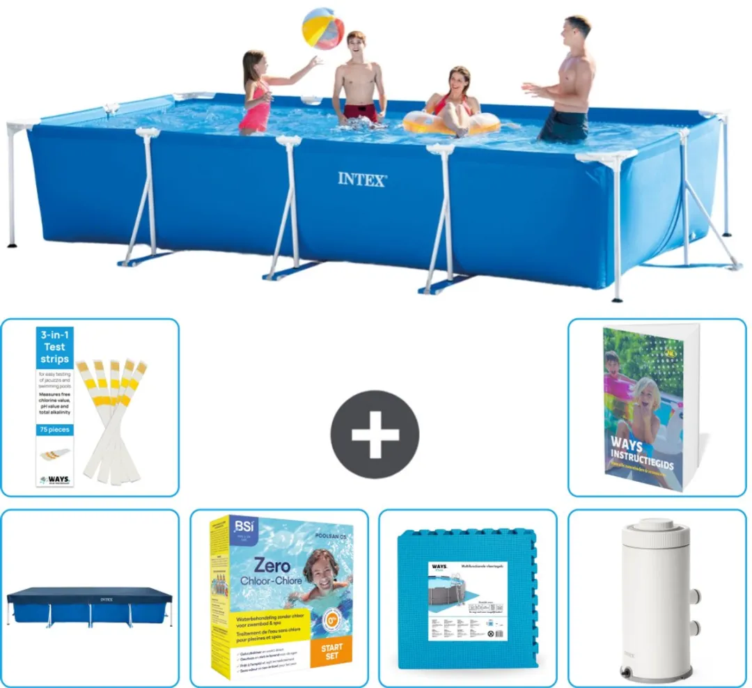 Intex Rechthoekig Frame Zwembad 450x220x84cm Blauw - 7-delig