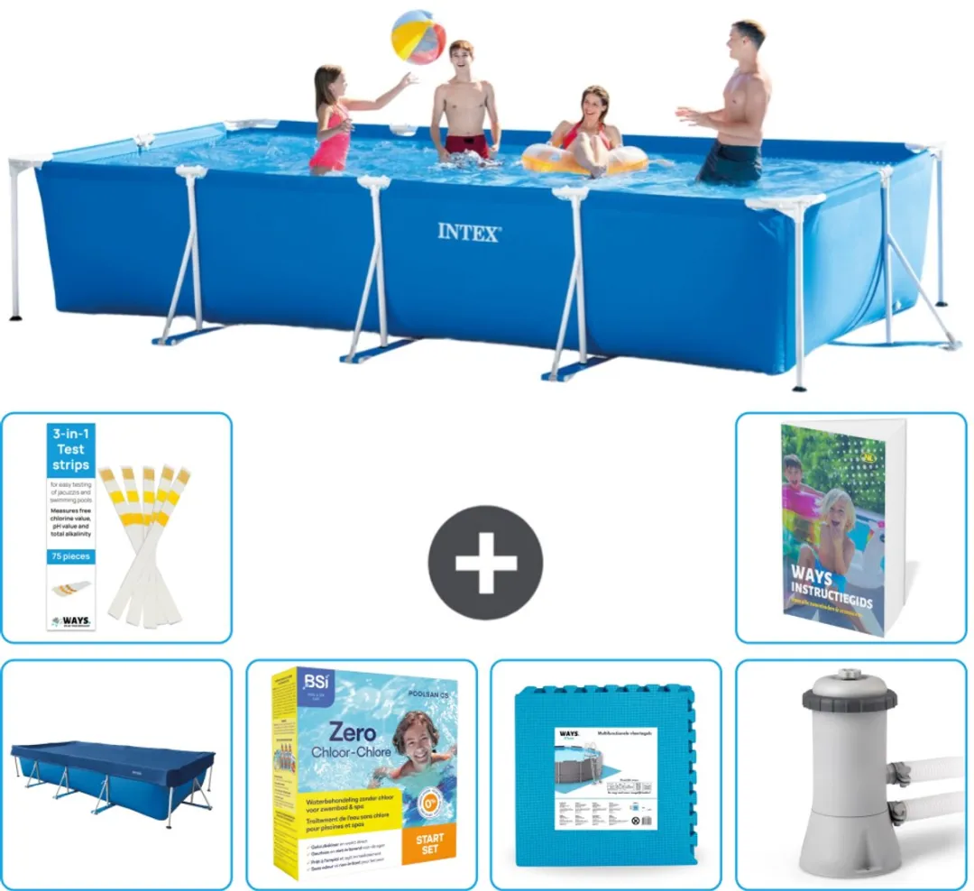 Intex Rechthoekig Frame Zwembad 450x220x84cm Blauw - 7-delig