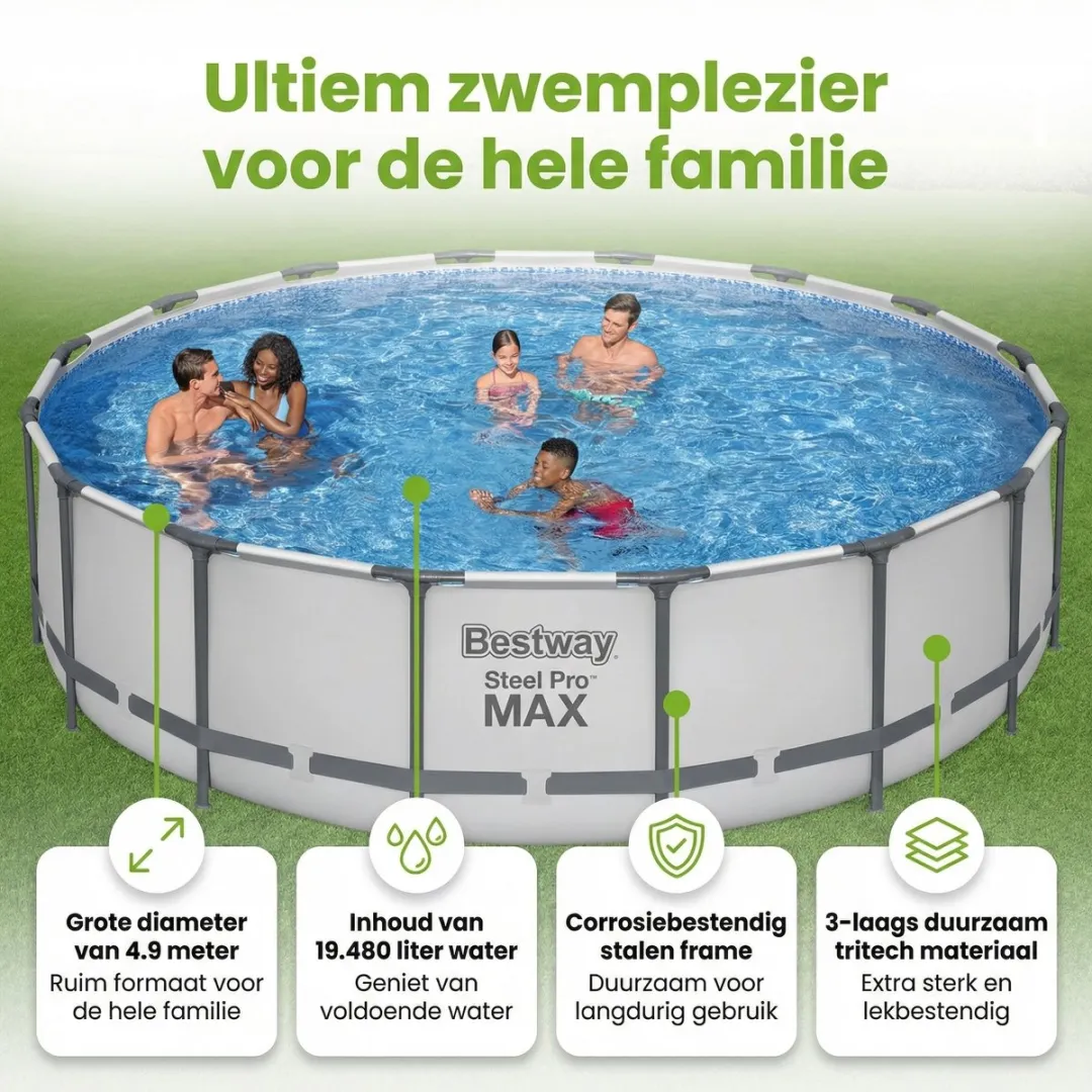 Bestway Steel Pro MAX Zwembad 488x122cm - Grijs - 8-delig