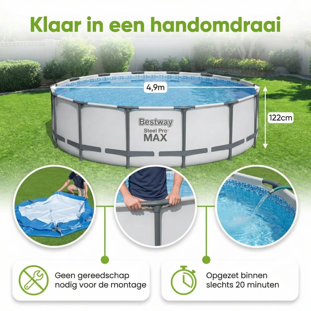 Bestway Steel Pro MAX Zwembad 488x122cm - Grijs - 8-delig