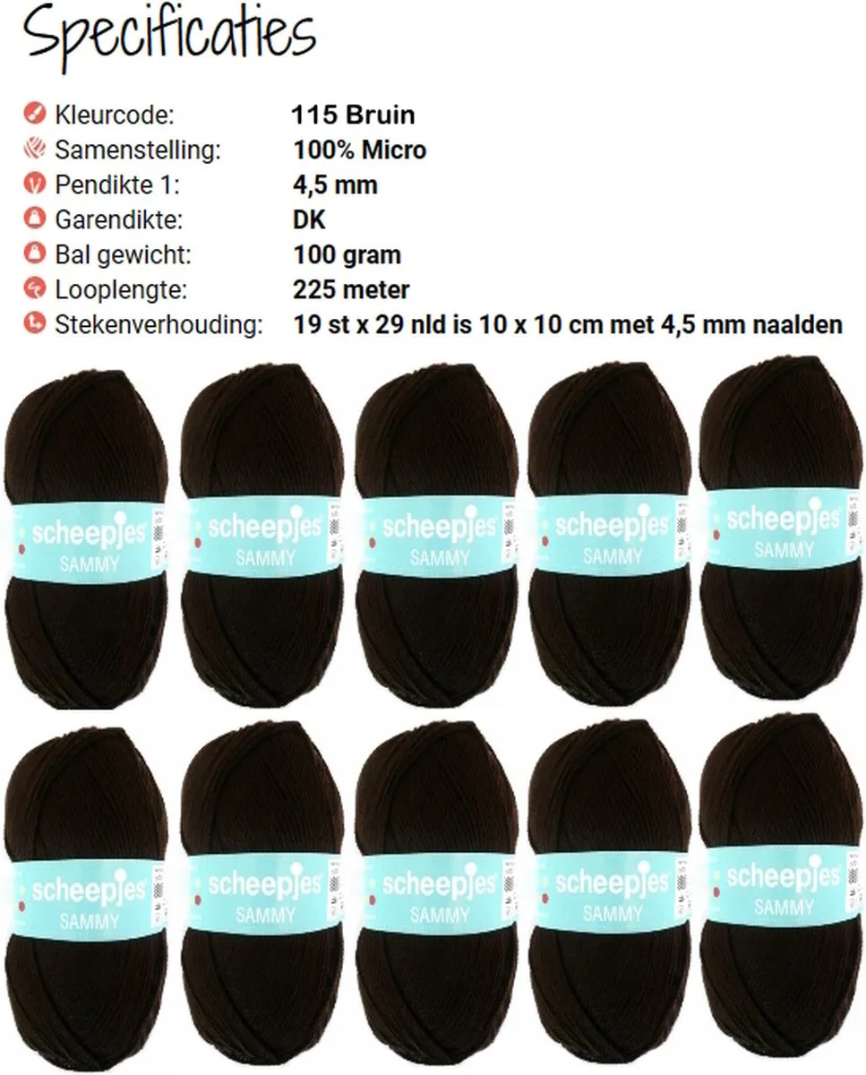 Scheepjes Sammy 115 Bruin - 10 Bollen 100g