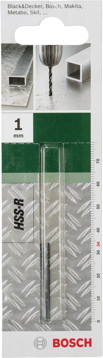 Bosch Metaalboren HSS-R DIN 338 1,0x12x34mm - 1mm - 1 Stuk