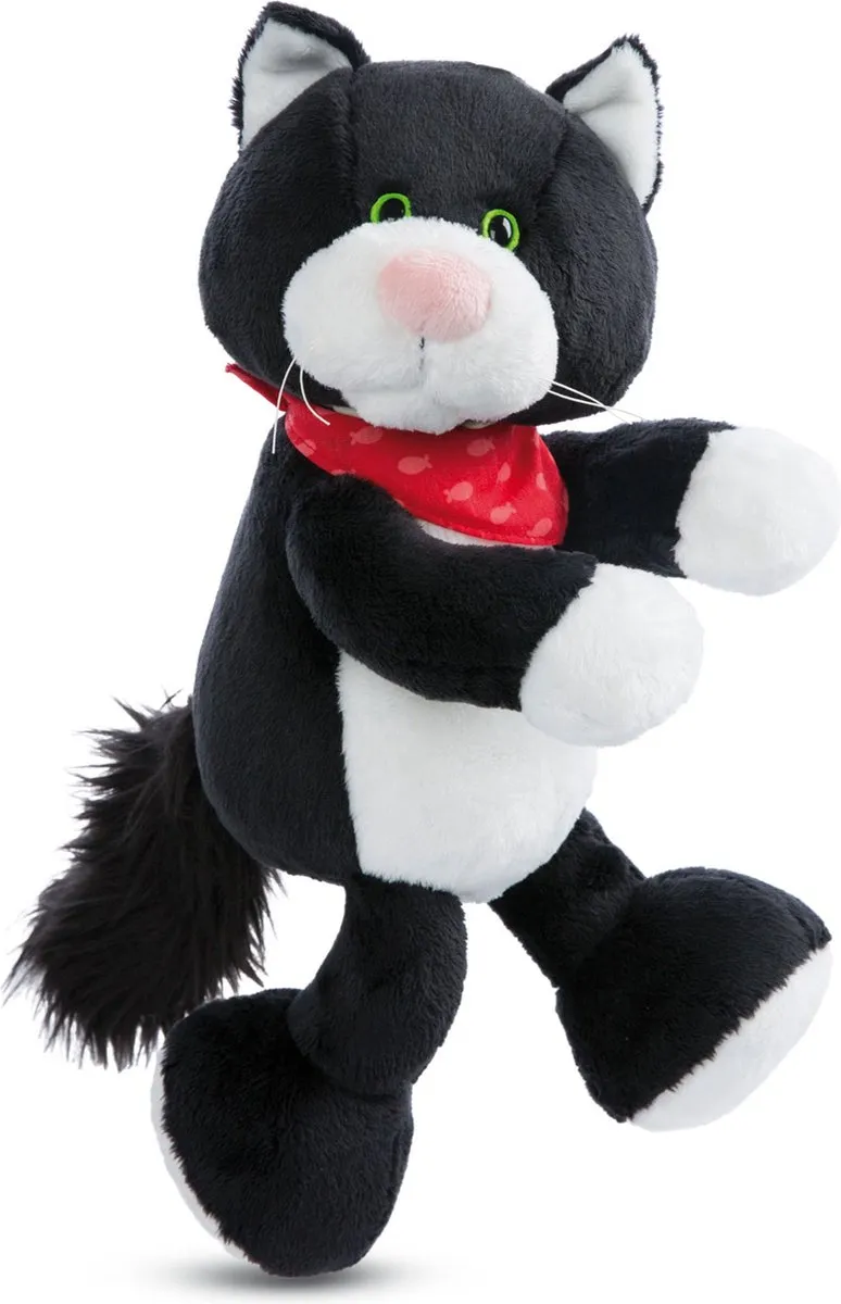 Nici Pluchen Knuffel Kat Pepper - 30cm - Wit/Zwart/Rood