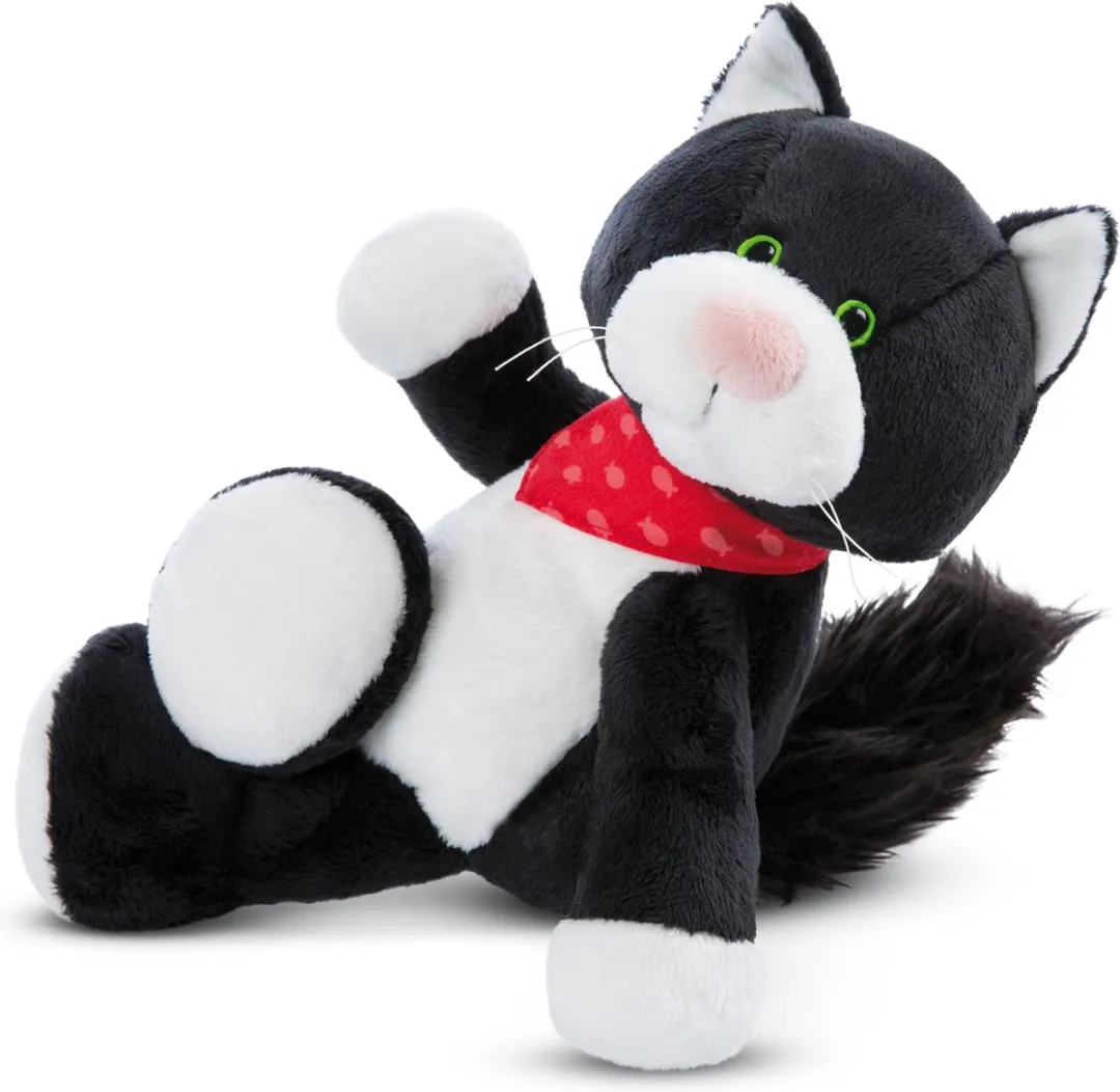 Nici Pluchen Knuffel Kat Pepper - 30cm - Wit/Zwart/Rood