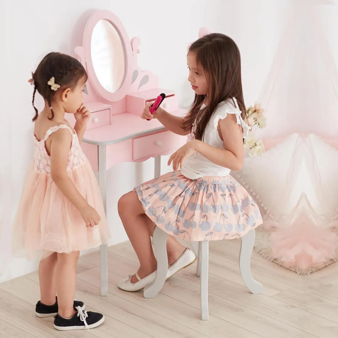 Teamson Kids Houten Kaptafel Roze/Grijs