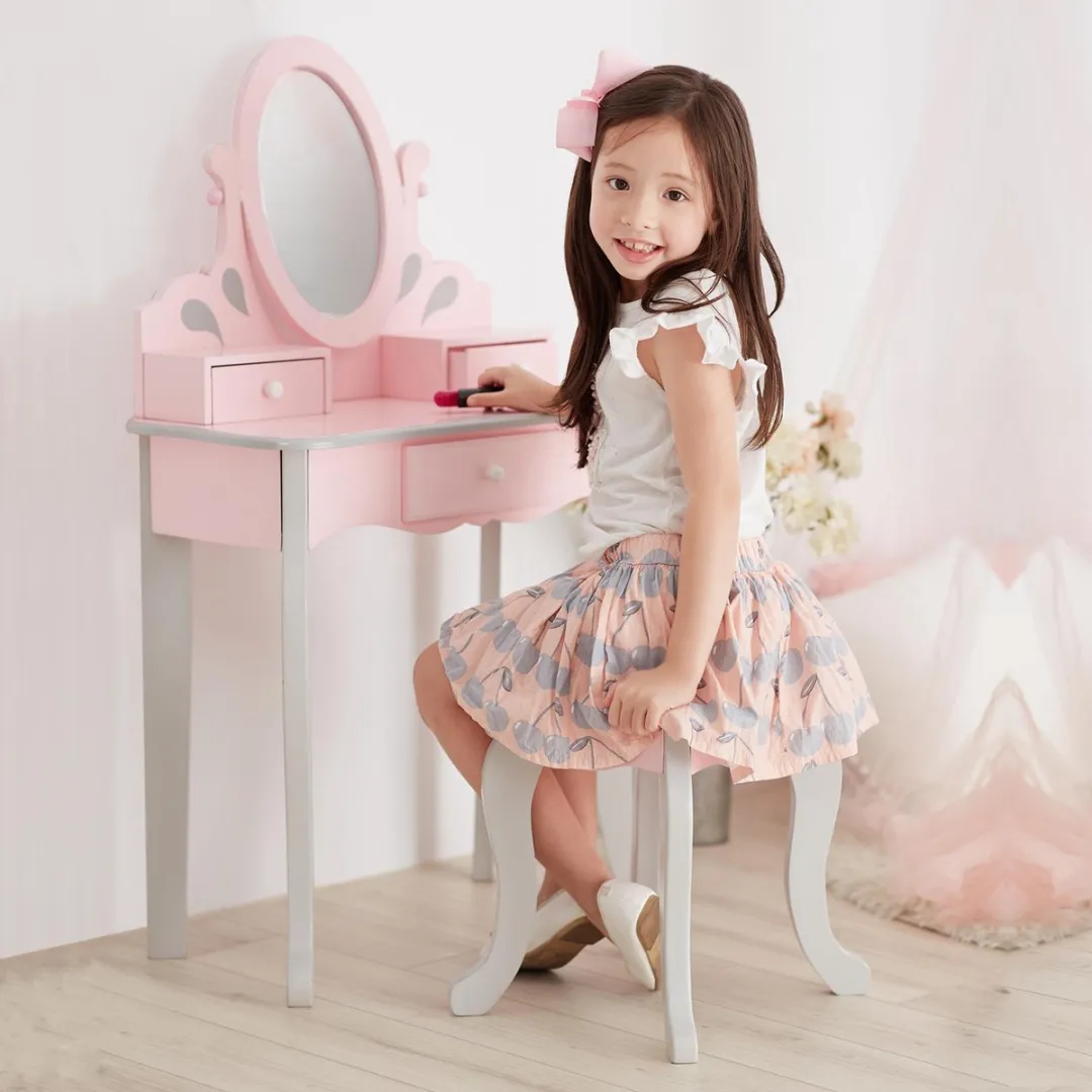 Teamson Kids Houten Kaptafel Roze/Grijs