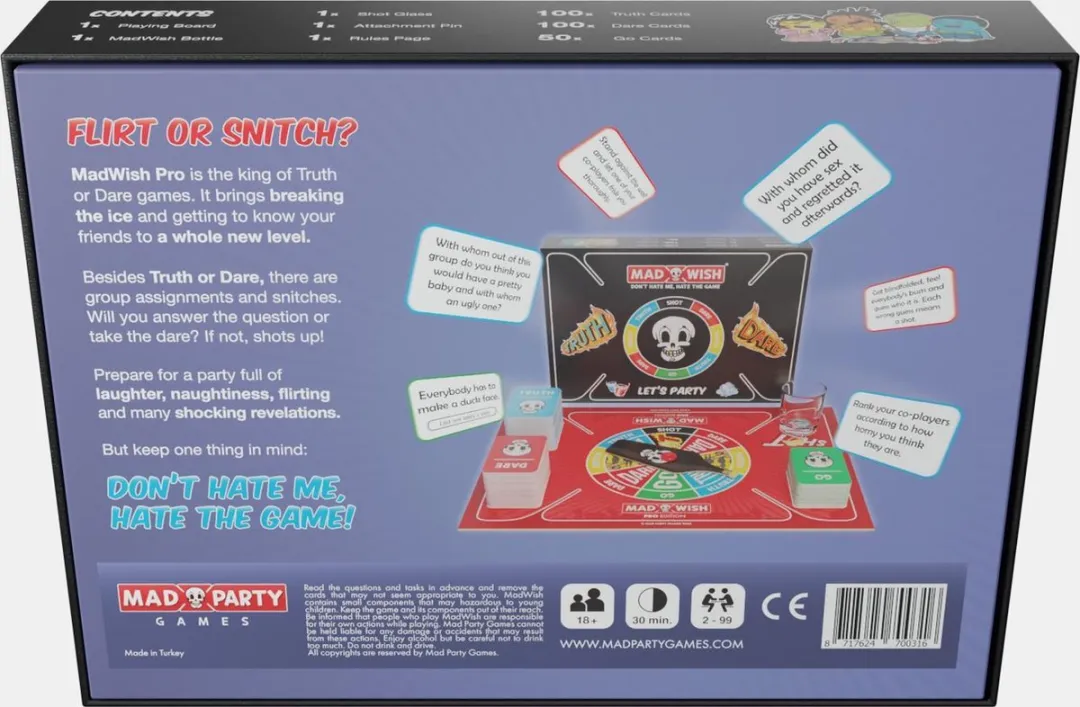 MadWish Pro 3911 Truth or Dare Kaarten - 250 Stuks - Incl. Shotglaasje