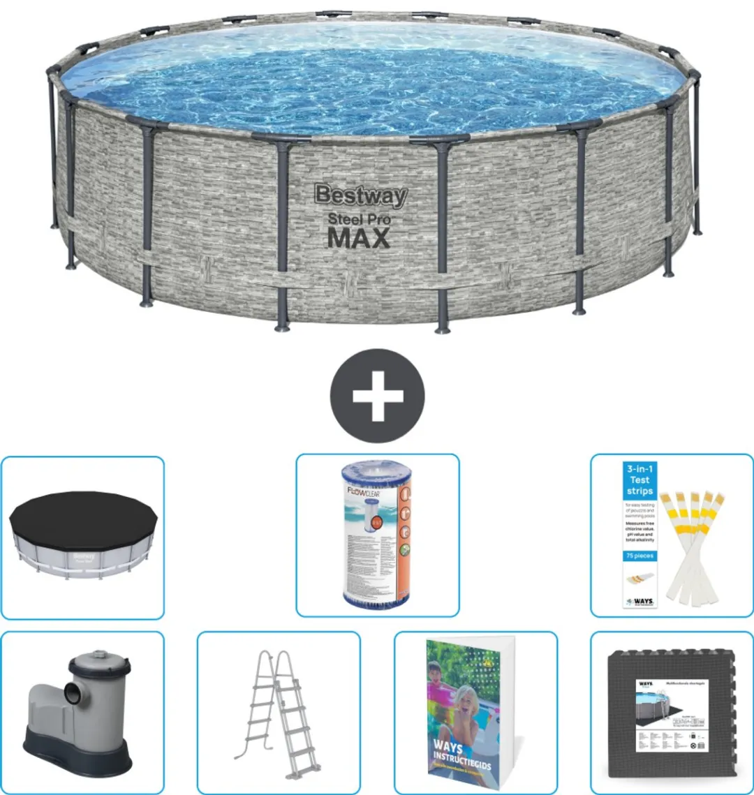 Bestway Steel Pro MAX Zwembad 488x122cm - 19.480L - Grijs