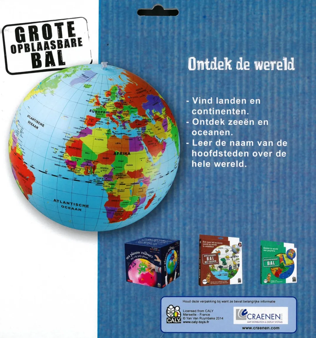 Carly Toys Maxi Globe - Opblaasbare Wereldbol - 50 cm - Nederlands