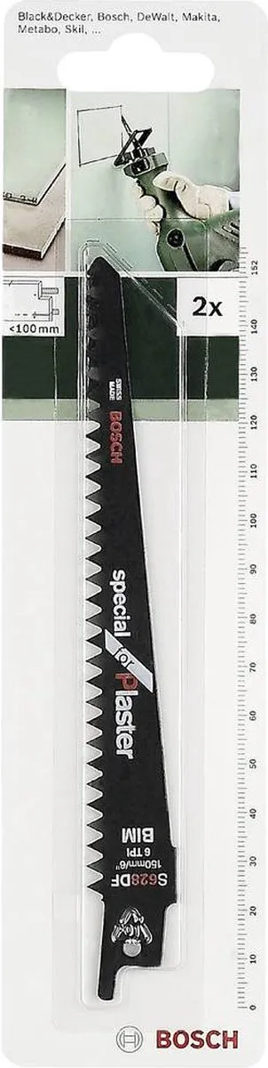 Bosch S 628 DF Reciprozaagblad 150mm - 6TPI - Gips - 2 Stuks - afbeelding 3 van 4