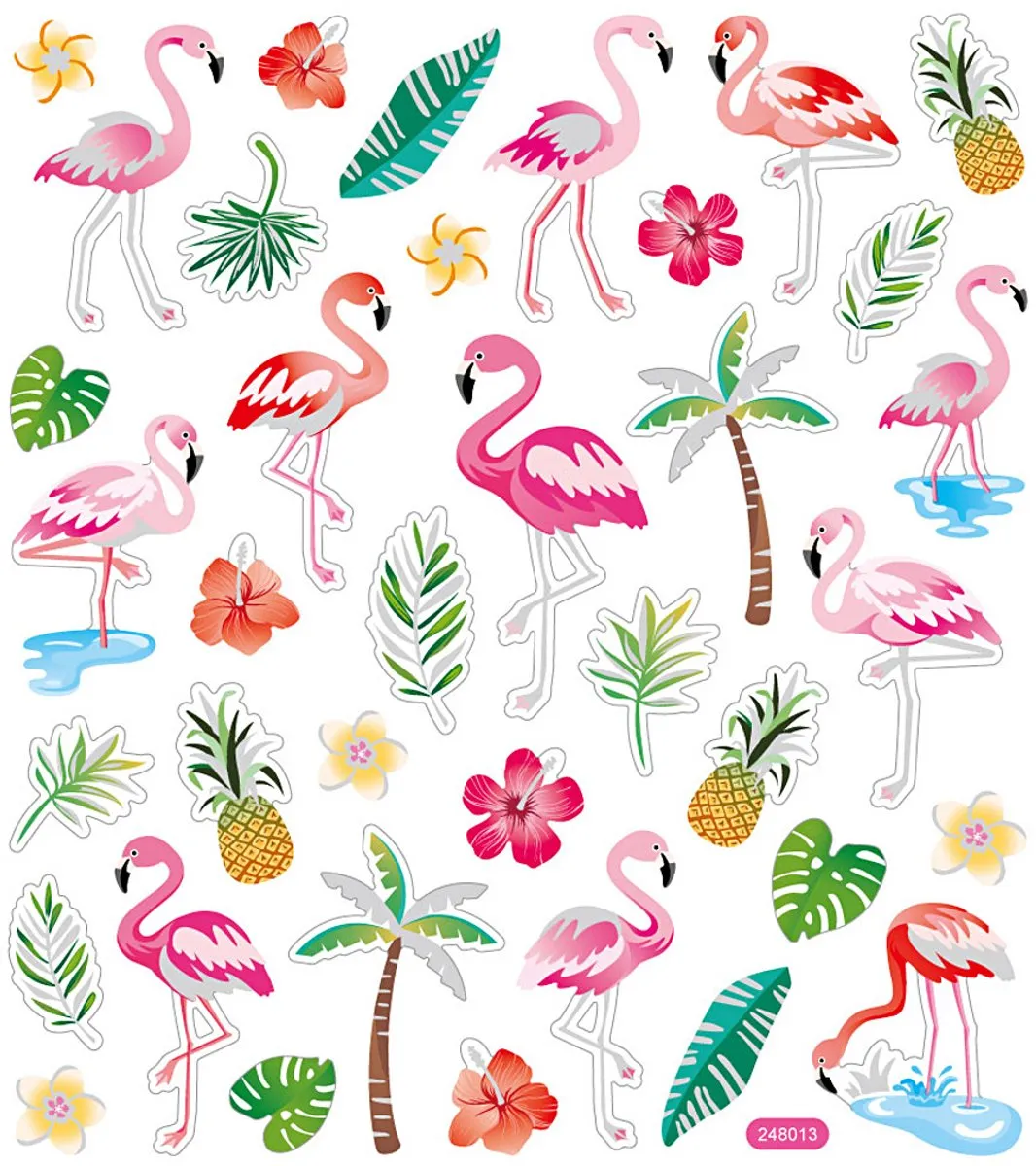 Creativ Company Flamingo Stickers - 37 Stuks - Geel/Groen/Zilver/Roz