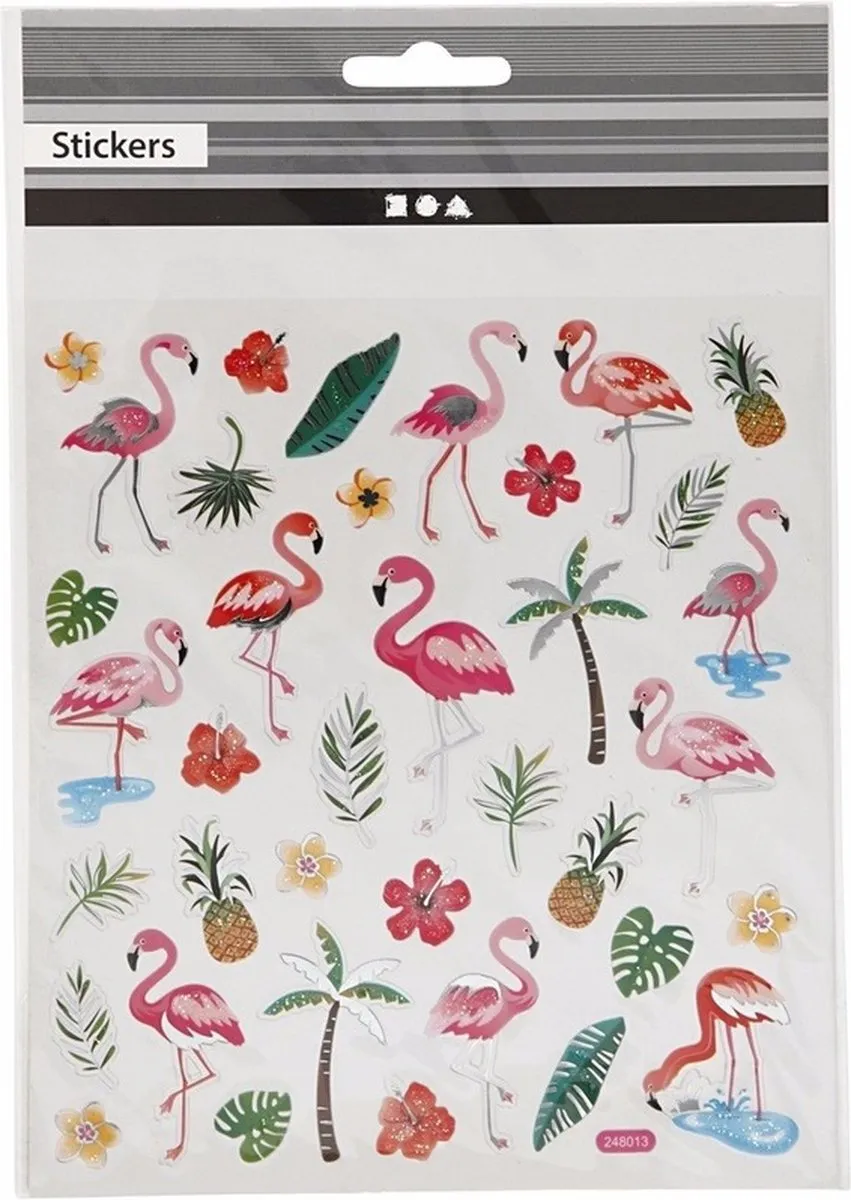 Creativ Company Flamingo Stickers - 37 Stuks - Geel/Groen/Zilver/Roz
