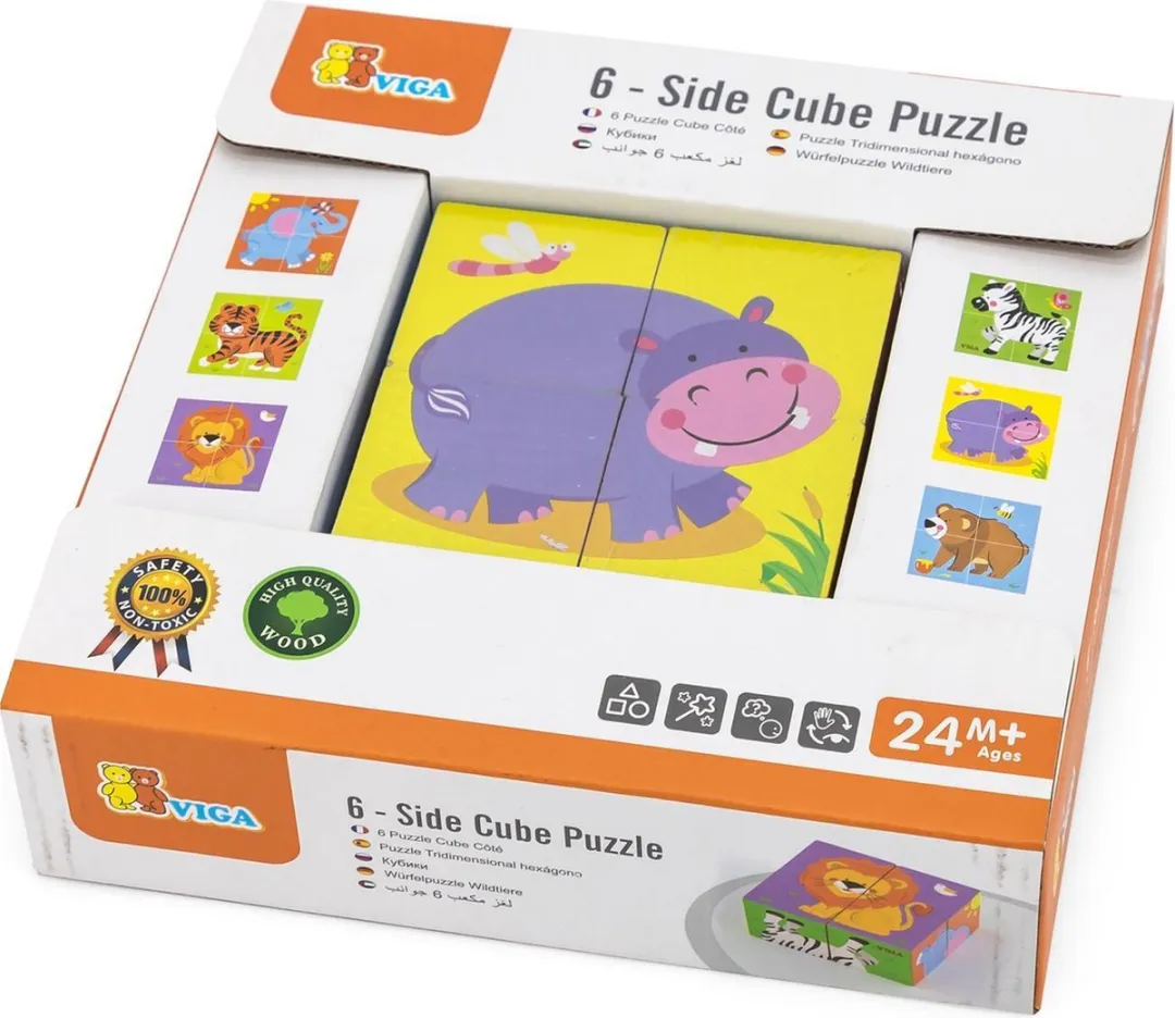 Viga Toys Safari Dieren Vormenpuzzel 10-delig - Multicolor