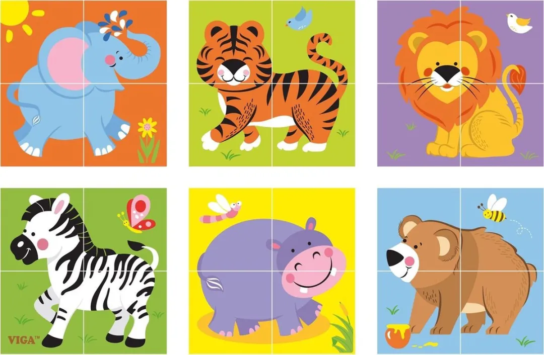 Viga Toys Safari Dieren Vormenpuzzel 10-delig - Multicolor