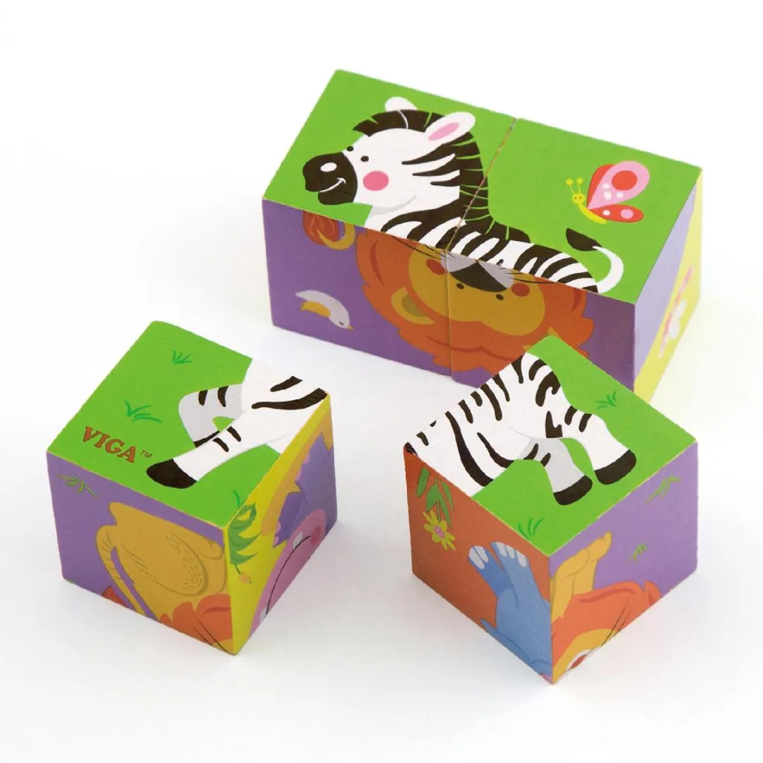 Viga Toys Safari Dieren Vormenpuzzel 10-delig - Multicolor