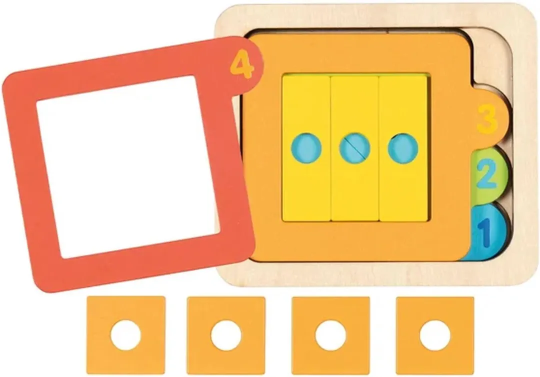 Goki Puzzel Getallen en Geometrische Vormen 15-delig - 4 lagen - Hout