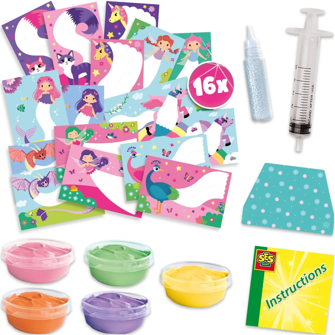 SES Creative Squeegee Art Knutselset - 16 Kaarten - Meerkleurig