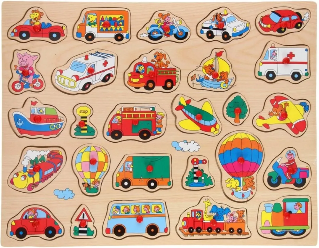 Johntoy Houten Puzzel Peuters Voertuigen Thema 27 Stuks