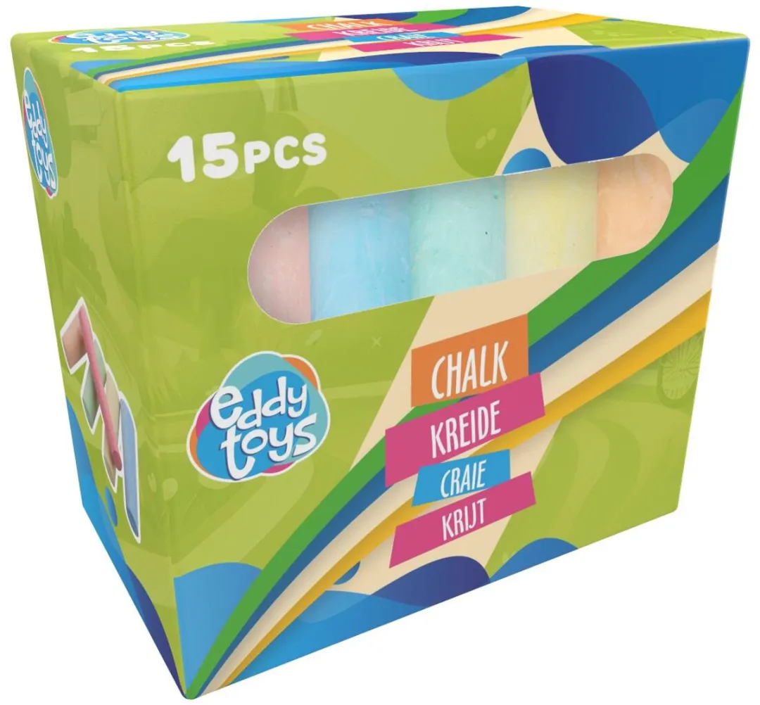 Eddy Toys Stoepkrijt 15-delig - Pastelkleuren - Groot formaat