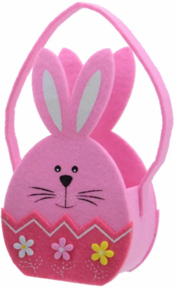 Decoris Paaseieren mandje - Paashaas - roze - vilt - 11 x 20 cm - Paasmandjes