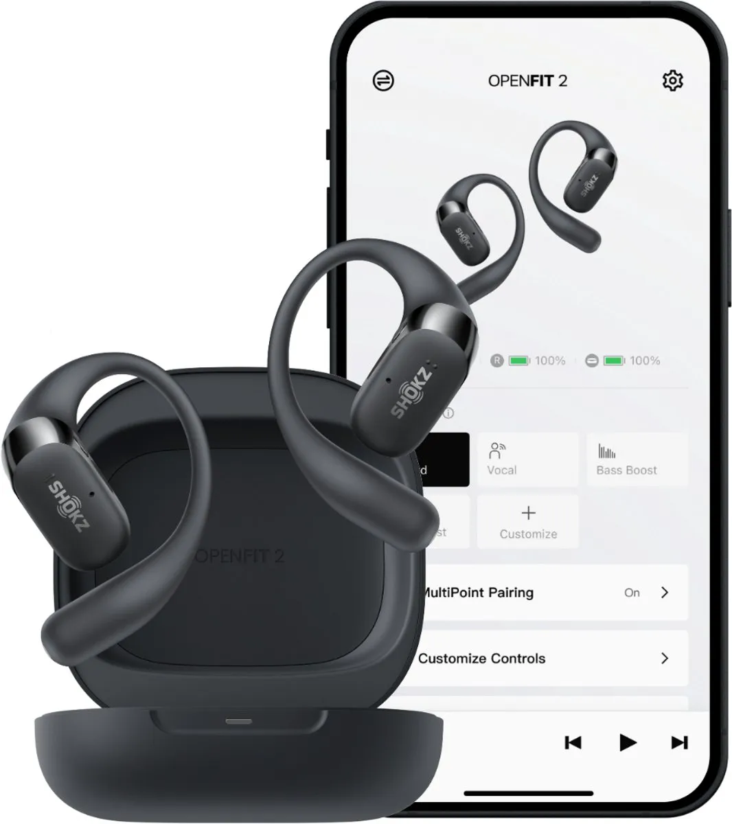 Shokz OpenFit 2 Open-ear Sporthoofdtelefoon – Draadloze Oordopjes – Zwart