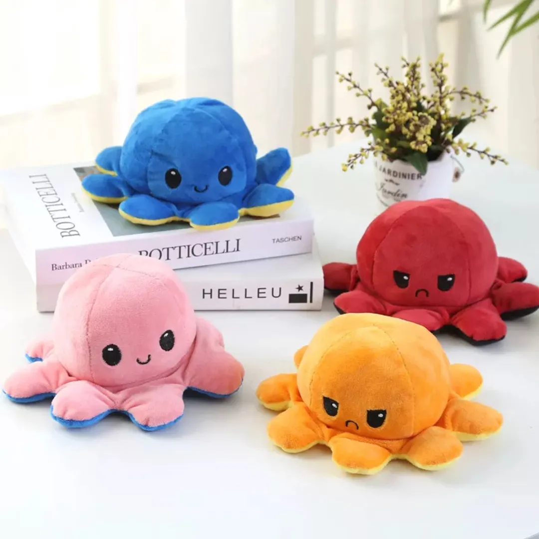 Topknuffels Octopus Mood Pluche 15cm - Donkerblauw/Roze