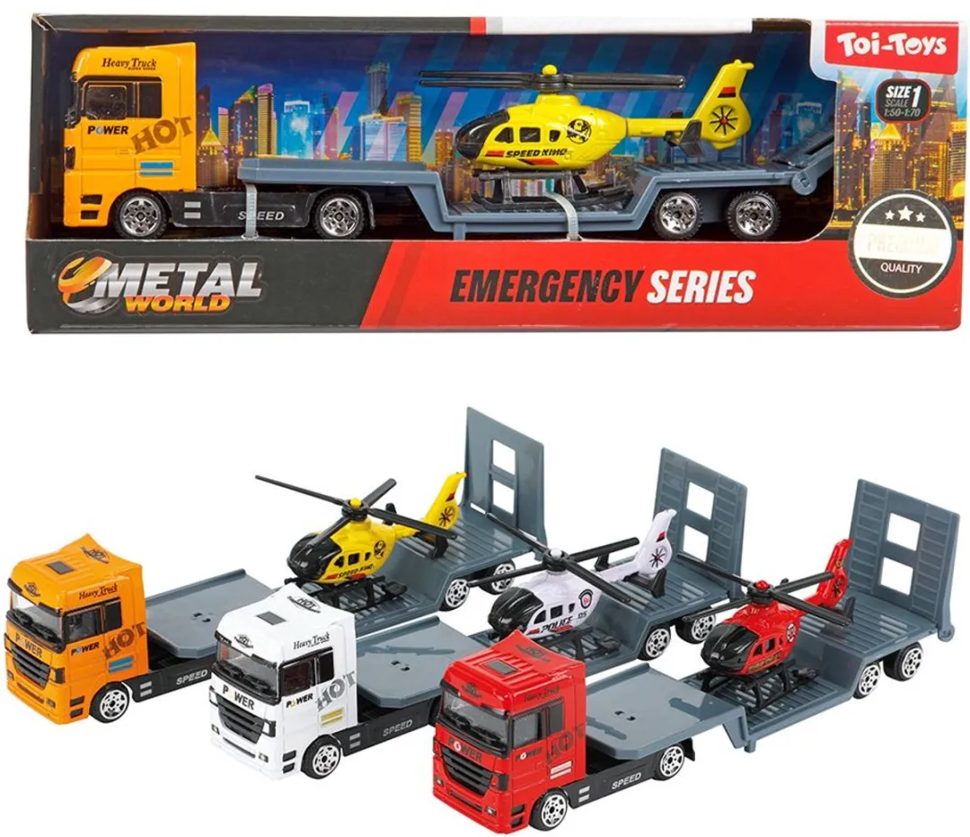 Toi-Toys Metal Vrachtwagen met Oplegger & Helikopter 20547Z
