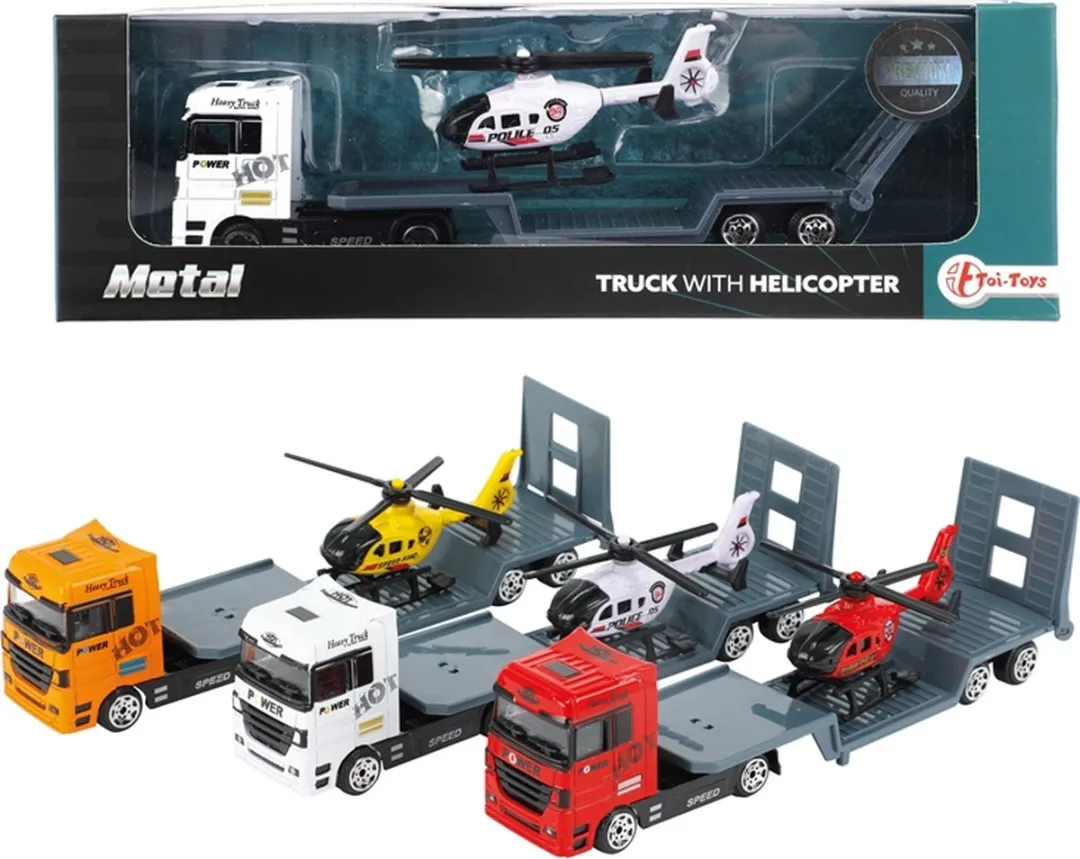 Toi-Toys Metal Vrachtwagen met Oplegger & Helikopter 20547Z