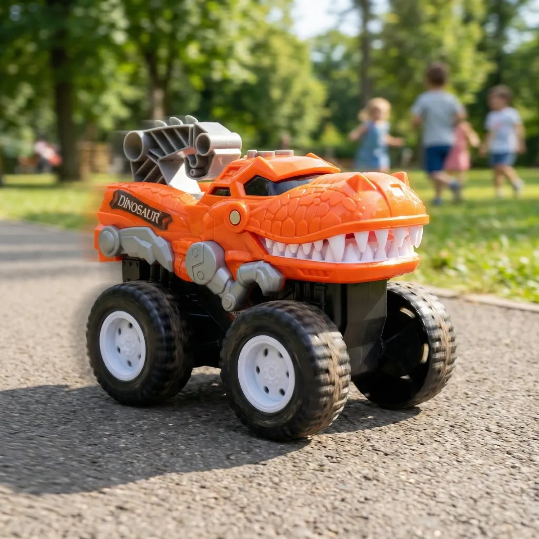 Eddy Toys Dino Auto - Licht & Geluid - Oranje/Zwart/Grijs