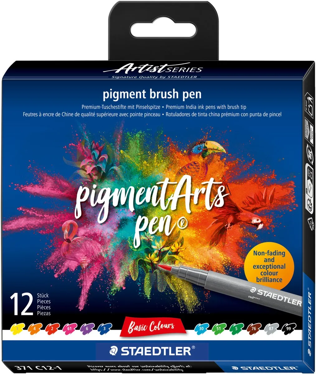 STAEDTLER Pigment Brush Pen 12 Kleuren