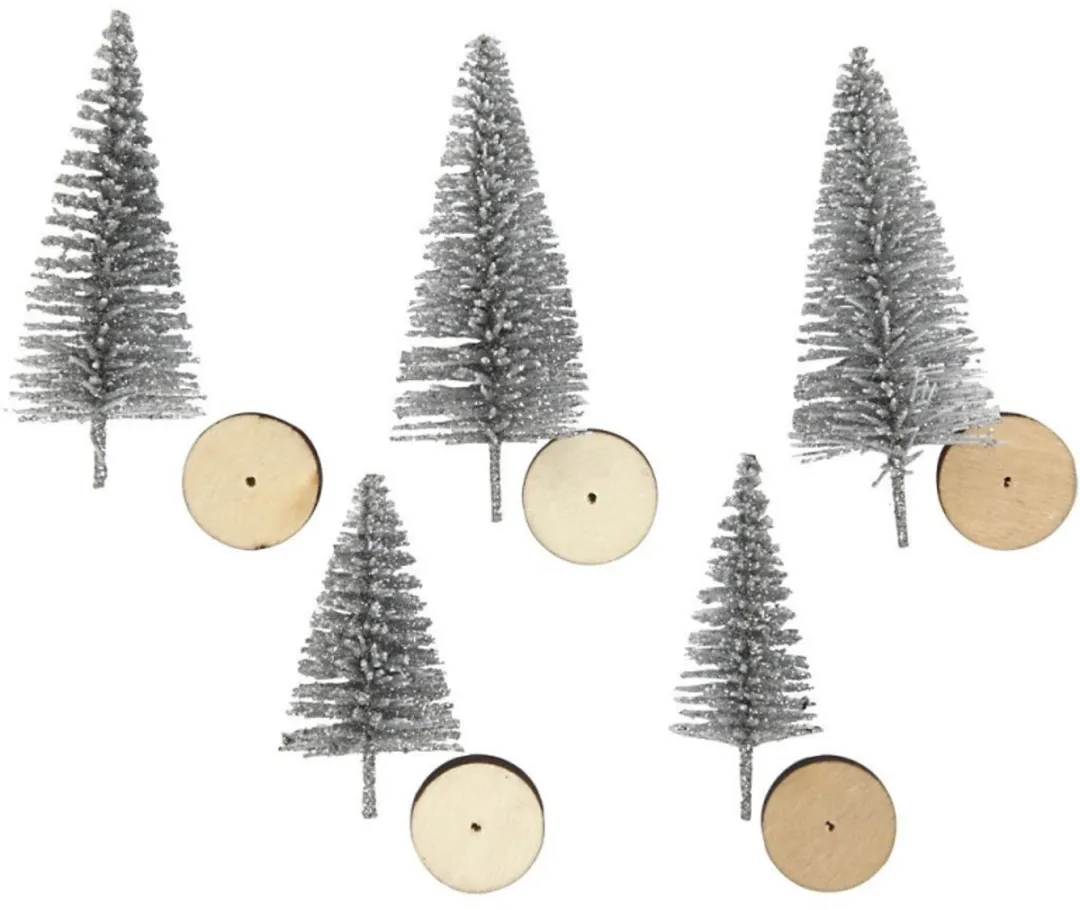 Creativ Company Kerstbomen 40-60mm - Zilver - 5 Stuks