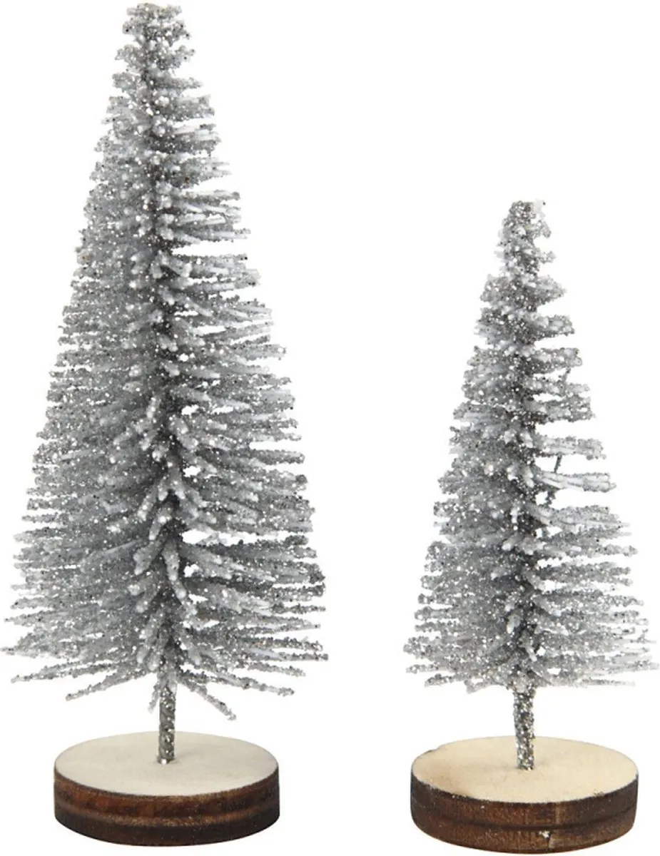 Creativ Company Kerstbomen 40-60mm - Zilver - 5 Stuks